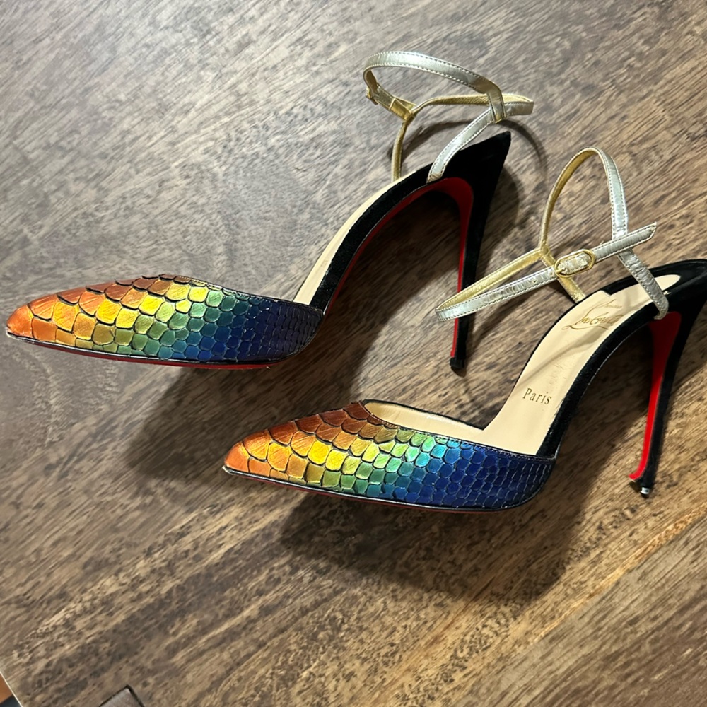 Christian Louboutin Multicolor metallic python stiletto with ankle strap